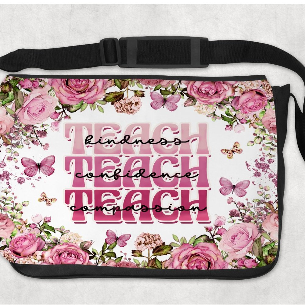 Women's Pink Teacher Floral Butterfly Design Messenger Shoulder Computer Bag